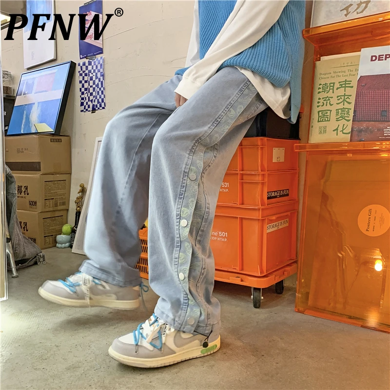 

Мужские джинсы с боковым рядом PFNW, свободные брюки с поясом и цветами кешью, джинсовые брюки для улицы, размеры 12x1138, на осень