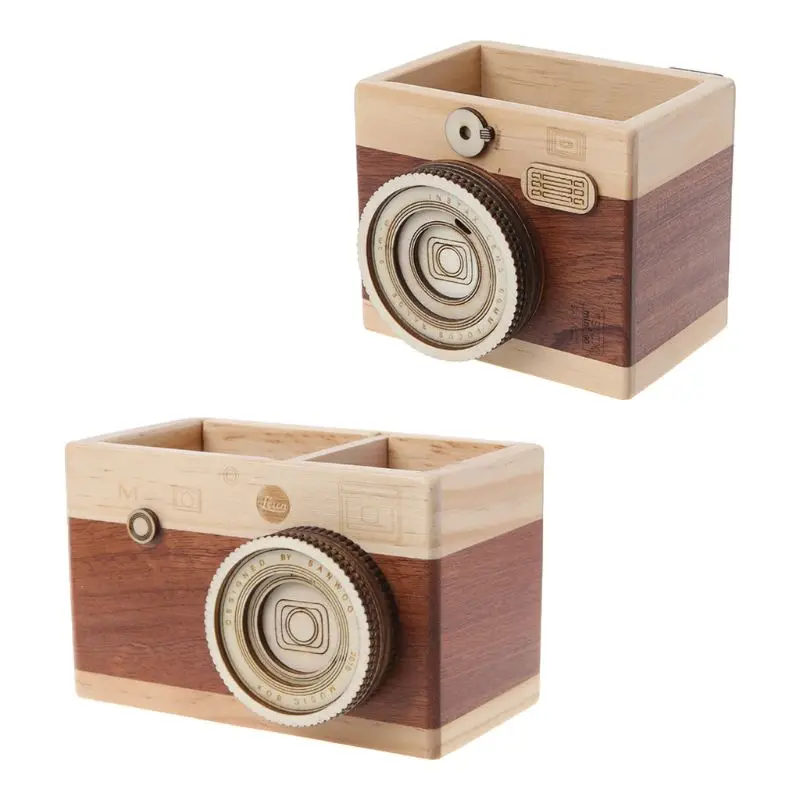 

Creative Camera Pattern Wooden Pen Pencil Case Holder Stand Desktop Sundries Storage Box Multi Purpose Use