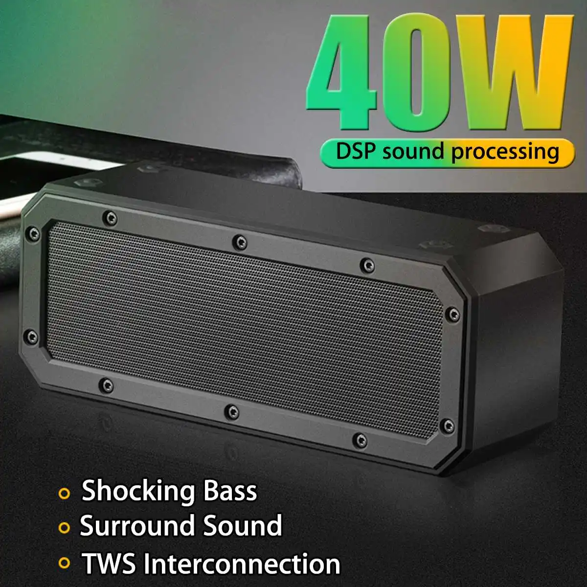 

40W bluetooth 5.0 Speaker Column Portable Speaker IPX7 Waterproof Subwoofer with 360 Stereo Sound Outdoor Speakers Boombox