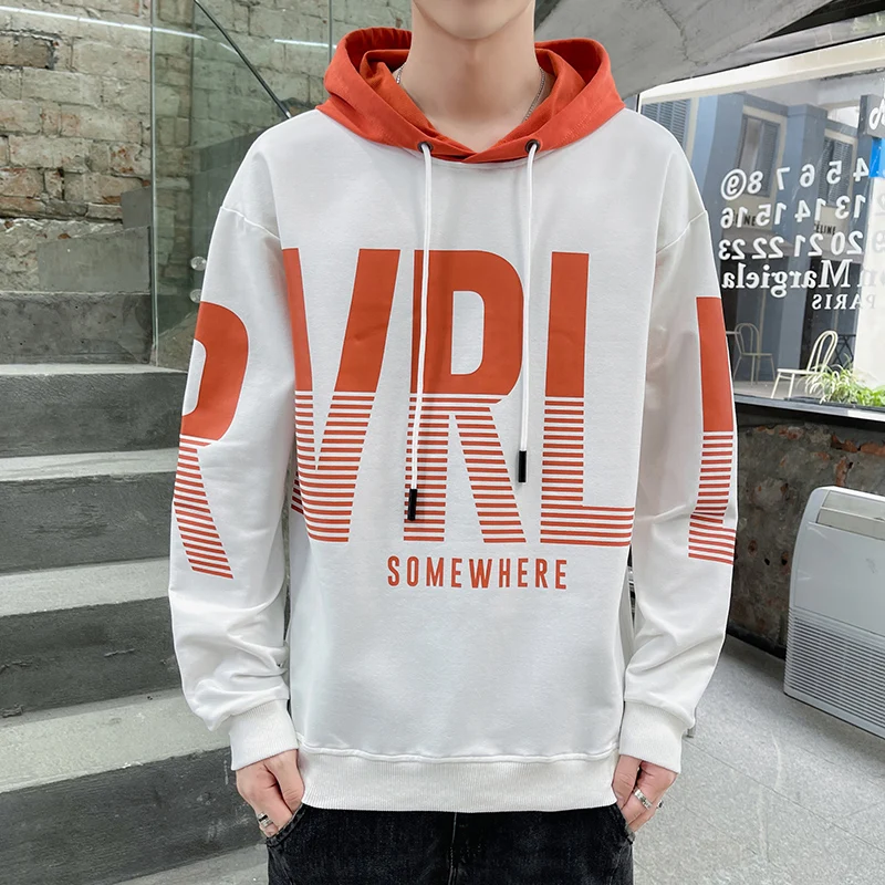 

TFETTERS Man Hoodies 2021 Autumn Winter New Loose Fit Contrast Letter Hoodie Long Sleeve Pullover Top for Men Plus Size Clothes