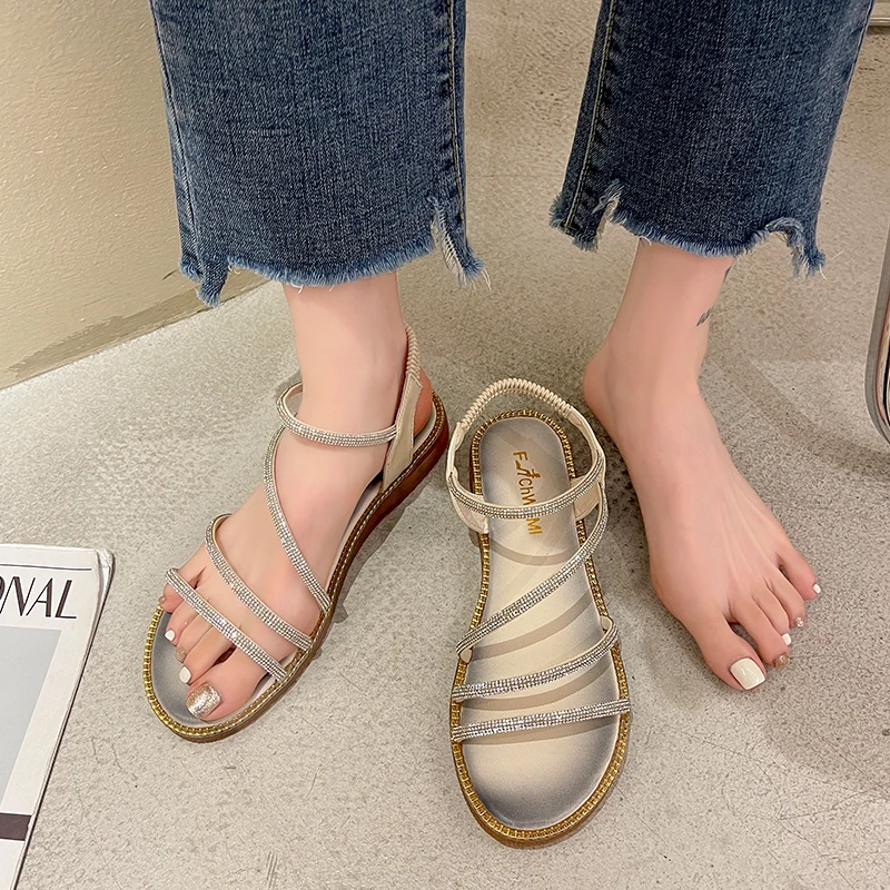 

Low Sandals Woman Leather Soft Female Shoe Ankle Strap Clear Heels 2021 Summer Low-heeled Flat Girls Comfort Beige Fashion Gladi
