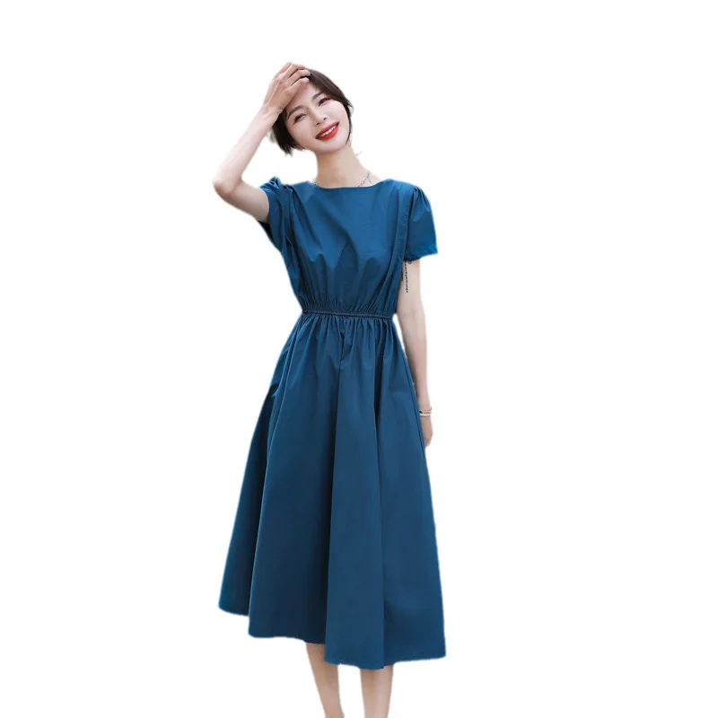 

Women's Clothing 2021 Summer New Korean Elastic Waist Show Thin Light Mature Style Dress Summer Solid Color Skirt Long Dress
