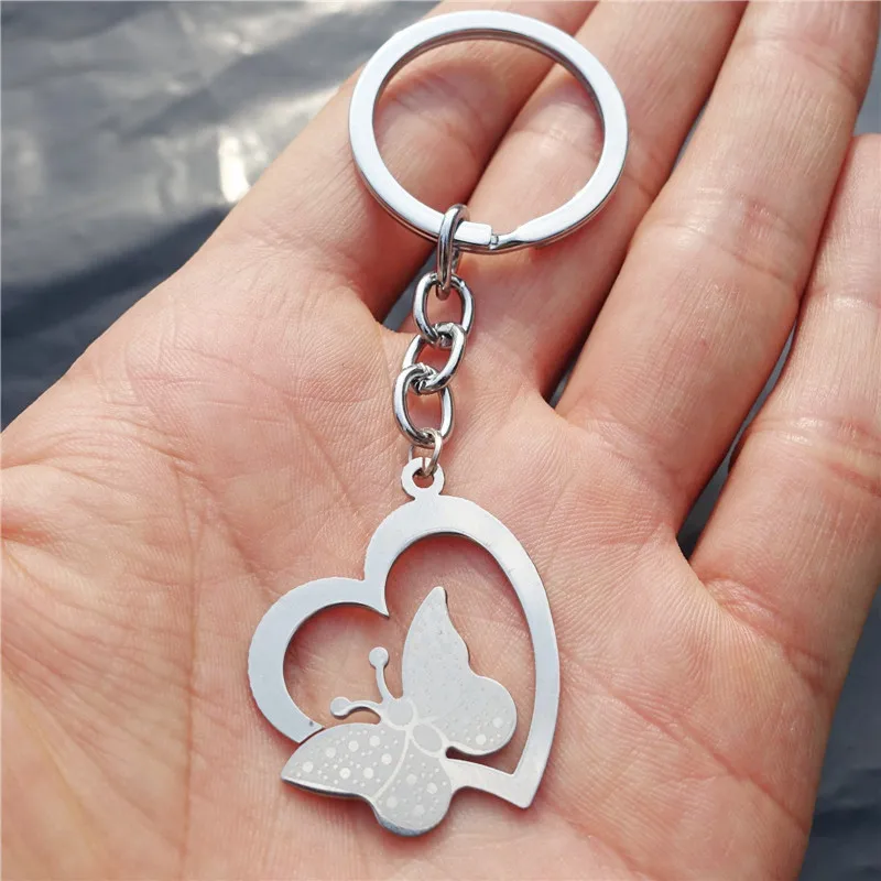 

Heart Butterfly Keyring Stainless Steel Insect Keychains Jewelry Gift For Men Women 12 Pieces Wholesale