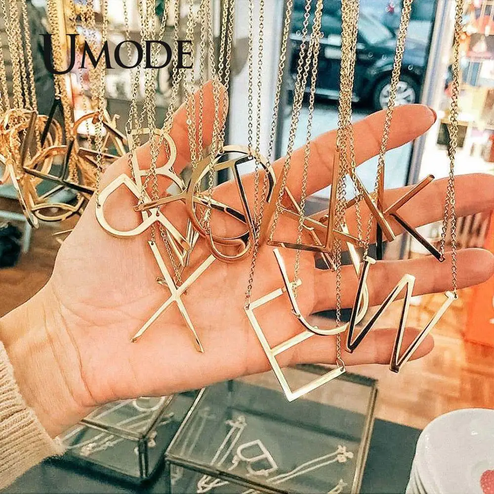 UMODE богемный сплав ожерелья с буквой для женщин Винтаж Золотая цепочка, колье женские модные украшения оптом UBN0001