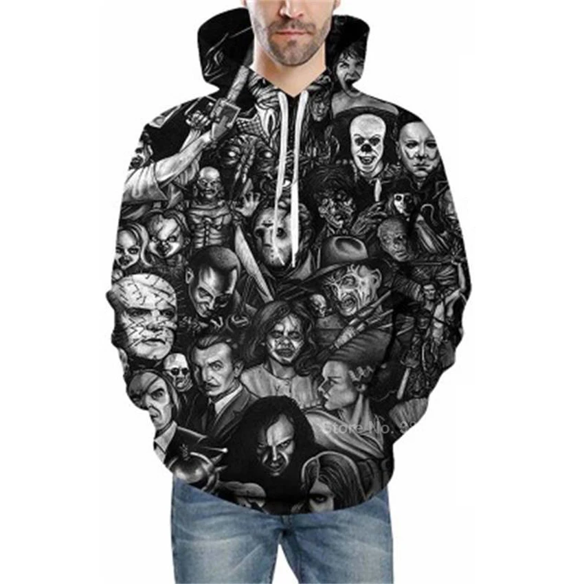 Мужские толстовки на Хэллоуин с 3d черепом Женский Мужской свитшот для косплея
