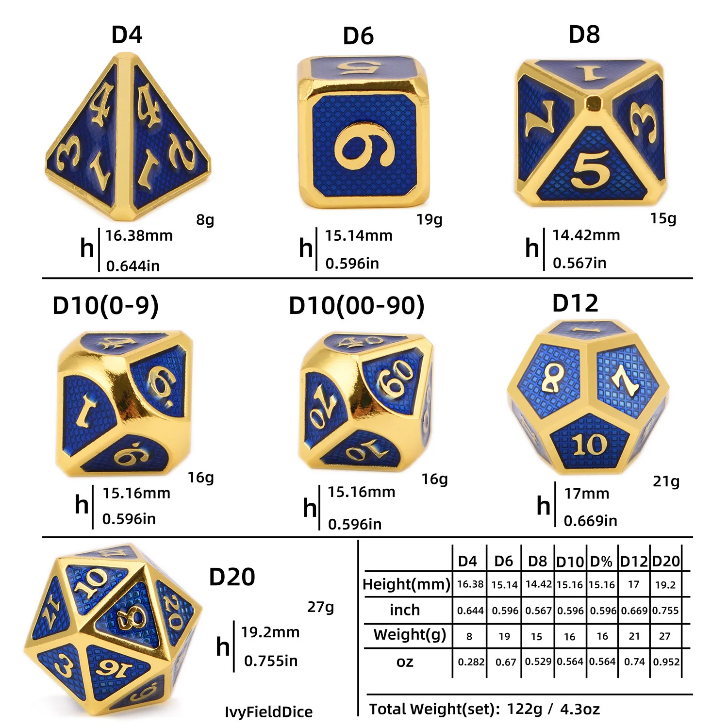 Металлические игральные кости Dragon Scale 7 шт. с чехлом для DND ролевой игры MTG