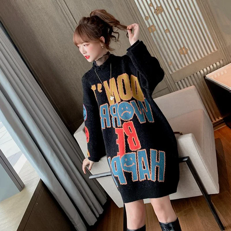 YASUGUOJI новый стиль корейский Зимний вязаный свитер большого размера с буквами