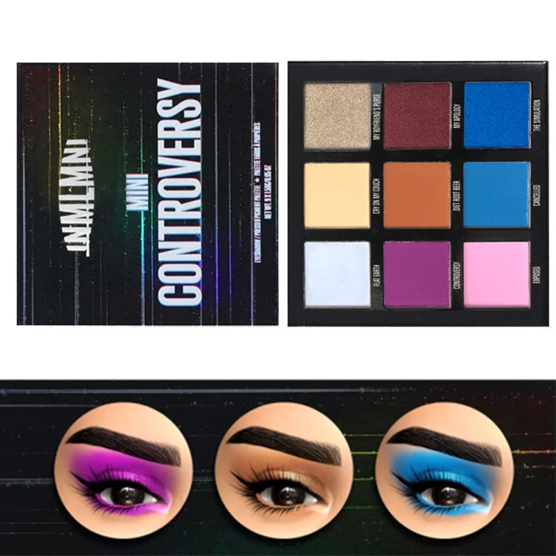 

9 Color Pigment Eyeshadow Palette Blue Purple Matte Shades Matellic Nude Blendable Bright Powder Eye Make Up Cosmetics