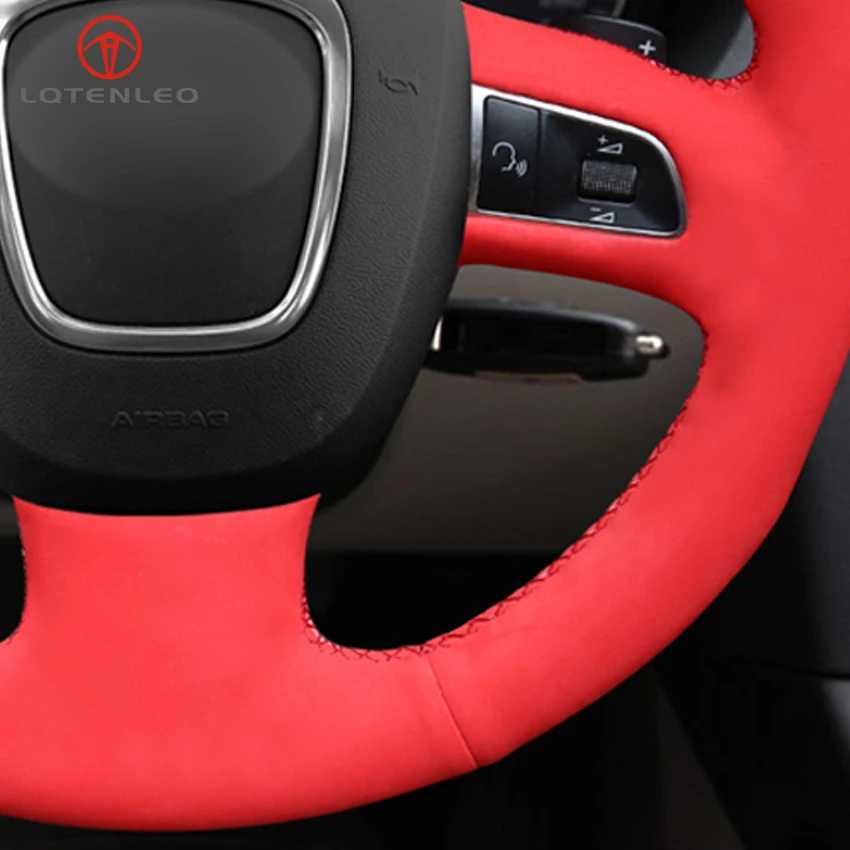 

LQTENLEO Red Suede DIY Hand Car Steering Wheel Cover for Audi A3 2006-2013 A5 S5 2008-2012 S6 Q7 2007-2011 RS4 2007-2008