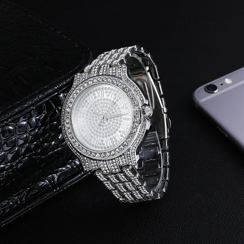 D&Z Luxury Full Zircon Date Quartz Wristwatch Mens Iced Out Bling CZ Relogio Masculino For Hipster Hip Hop Accessories | Наручные часы