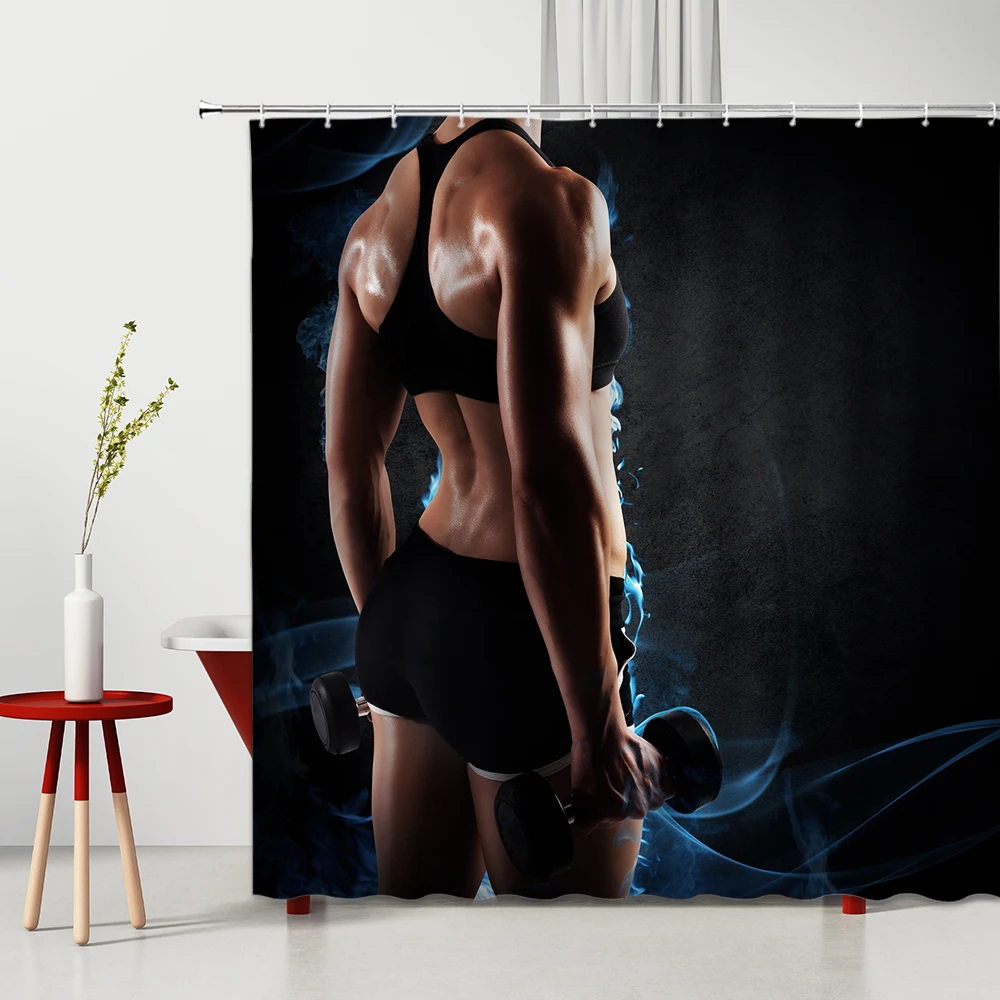 Шторы для душа из полиэстера с красивой фигуркой девушки фитнеса | Дом и сад