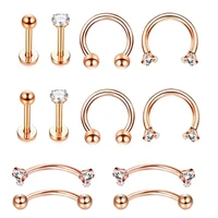12pcslot stainless steel nose piercing ring zircon earrings nose nails lips nariz tongue nails piercing jewelry