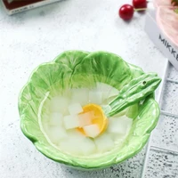 kids cute ceramic bowl chinese cabbage design food bowls container for dessert fruit salad green pink