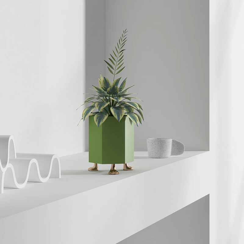 

Metal hexagonal small flowerpot, simple style creative desktop ornaments, artistic personality indoor potted plants
