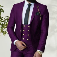 jeltonewin italian brand business slim fit formal men suits double breasted vest purple groom tuxedo for wedding 3 piece costume