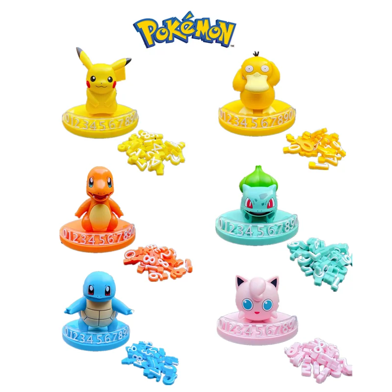 

Genuine Pokemon Figures Ornaments with number Pikachu Charmander Squirtle Psyduck Jigglypuff Bulbasaur Anime Toy Gift