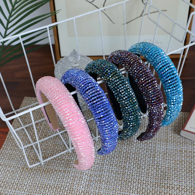 

QCOOLJLY Women Hair Accessories Sponge Headband Handmade Beaded Retro Wide-brimmed Face Wash Hair Hoop