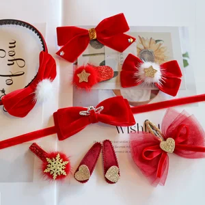 14 шт.компл. красные мягкие бархатные банты для волос из меха норки стрейсеры для волос заколки ручной работы высокого качества для девочек аксессуары для волос