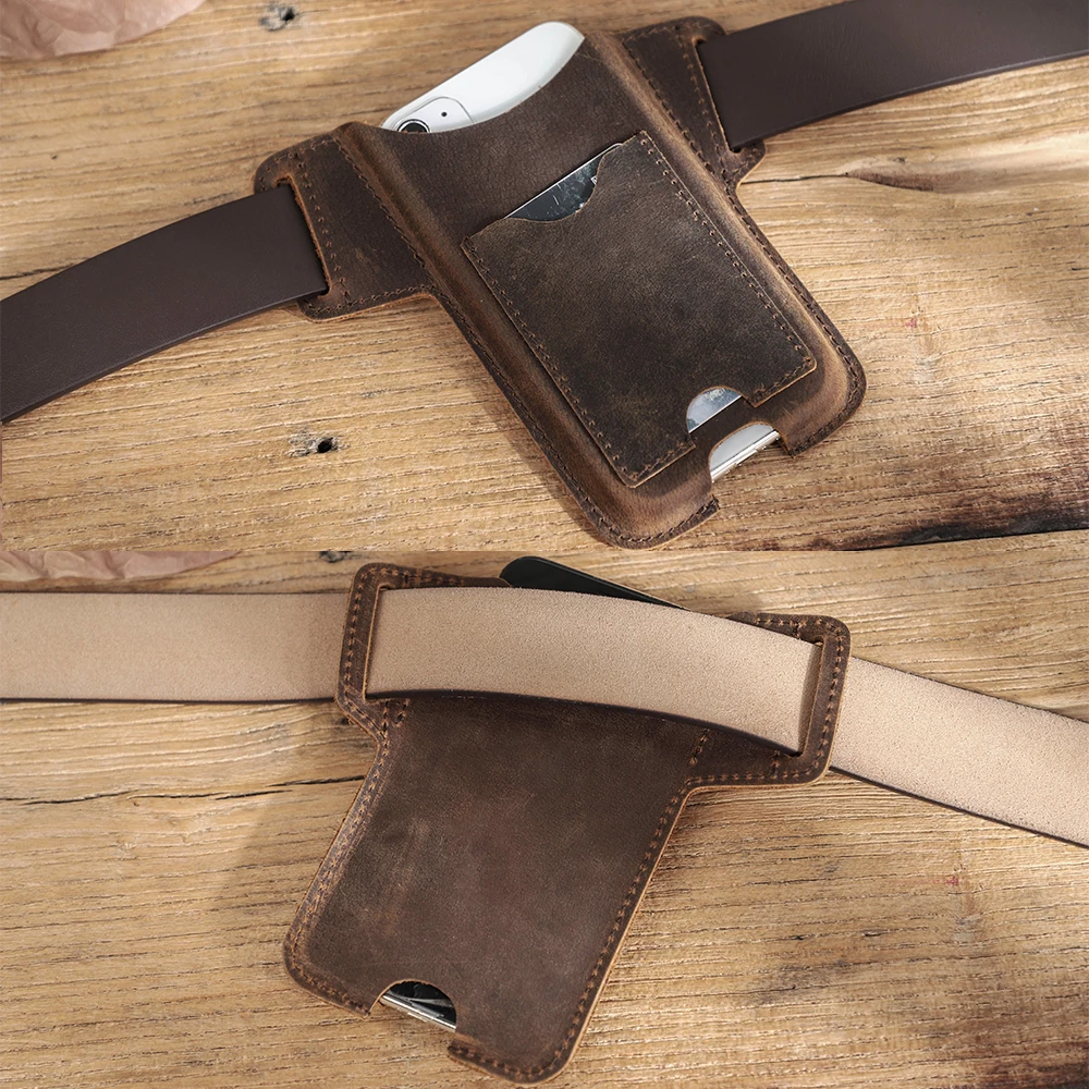 Мужская поясная сумка мобильный телефон забавная для бега из 100% воловьей кожи