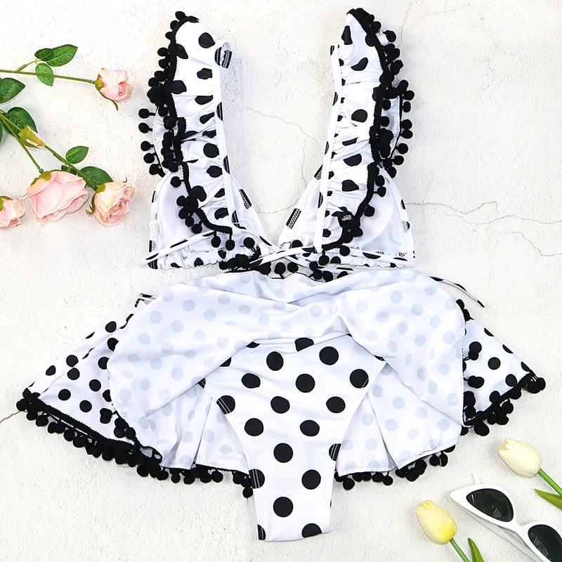 

Pocket Girl 2021 Brazilian Bikini Set Women Dress Swimwear Sexy Summer Bathing Suit Ruffle Swimming Suit Bather Dot Biquini
