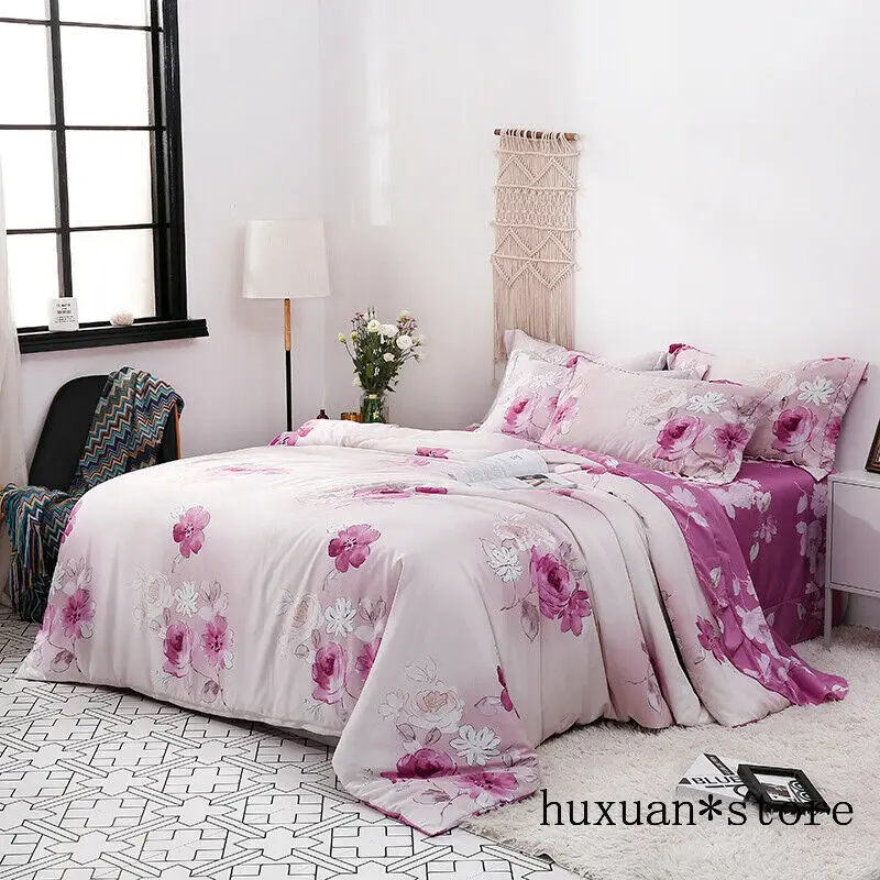 

2020 Floral Duvet Cover Set Tencel Silk Soft Bedding Set Fitted Flat Bed Sheet Comforter Bedding Sets Queen