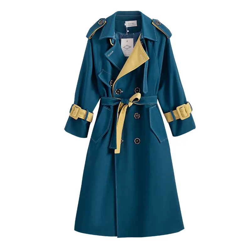 

Женский свободный двубортный Тренч, повседневная темно-зеленая ветровка с длинным рукавом, весна-осень