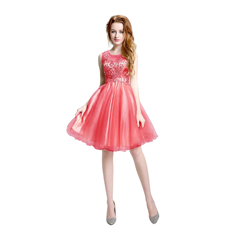 Coral Короткие платья для выпускного вечера, сексуальные прозрачные вечерние платья из тюля с прозрачными бусинами, блестками, а-силуэта, 8 класс, вечерние платья, vestido de formatura LSX142 - Цвет: Coral