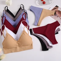 finetoo women seamless bra set push up 1 camis1 panty lingerie sports underwear active sexy thong bra fitness bikini crop top