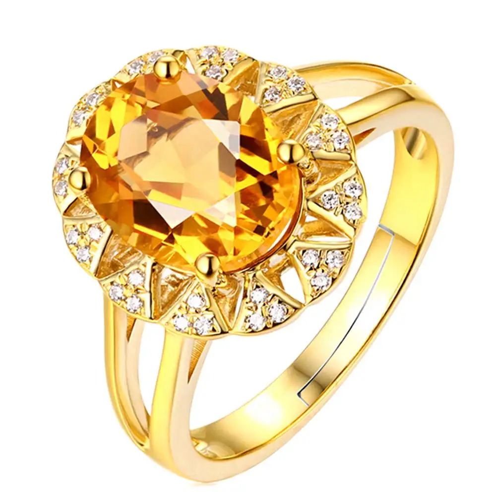 

Big citrine gemstones zircon diamonds Rings for women crystal 14k gold color party luxury jewelry bijoux bague fashion gifts