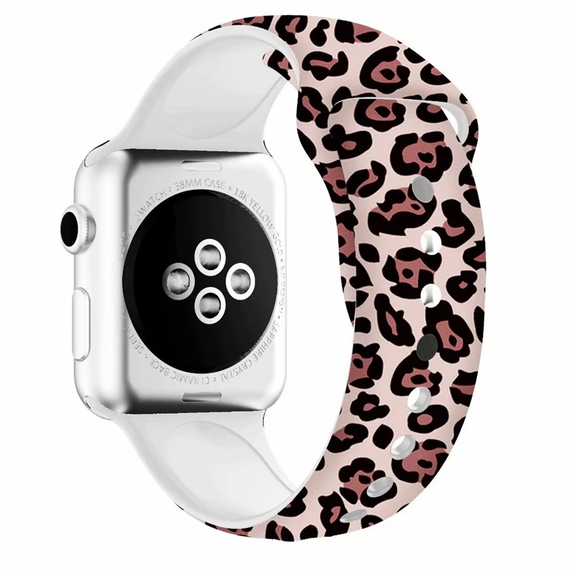 Pink Brown Leopard Apple watch Band цветочный Леопардовый силиконовый Печатный сменный ремешок браслет для iwatch 1 2 3 4 четыре стиля - Цвет ремешка: Pink Brown Leopard