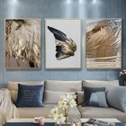 Картина на холсте для стены, скандинавский стиль, золотые крылья, перья, художественные плакаты и принты