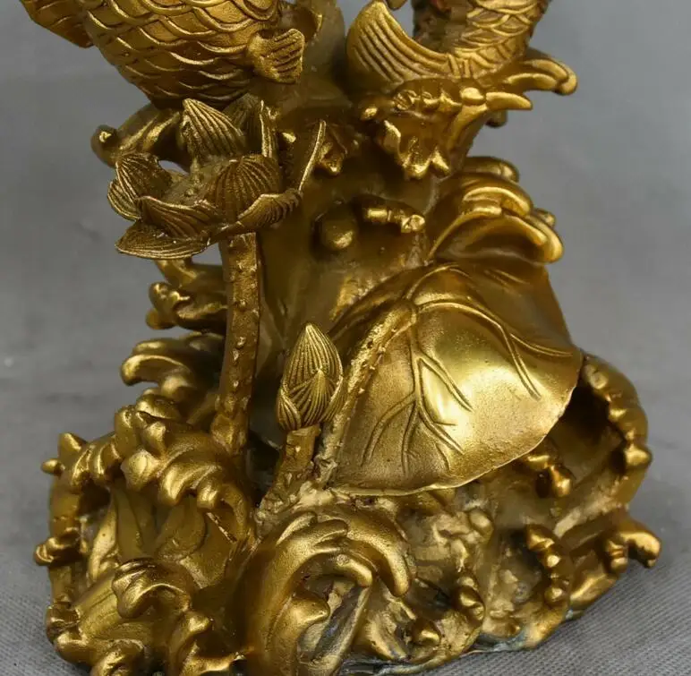 10&quot China Pure Bronze Wealth Fish Barracuda Fishes Bead Lotus Flower Statue | Дом и сад
