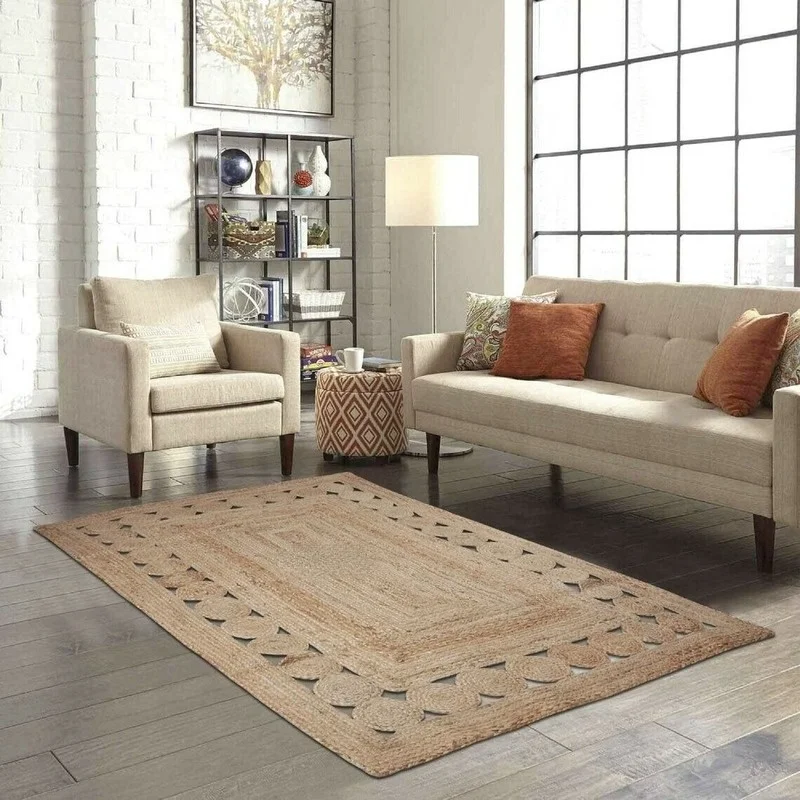 

Rug 100% Natural Braided Jute Reversible Modern Living Area Carpet Outdoor Rugs