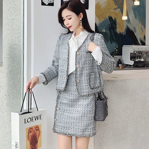 Твидовые комплекты из 2 предметов элегантные женские двух Ретро перьевые