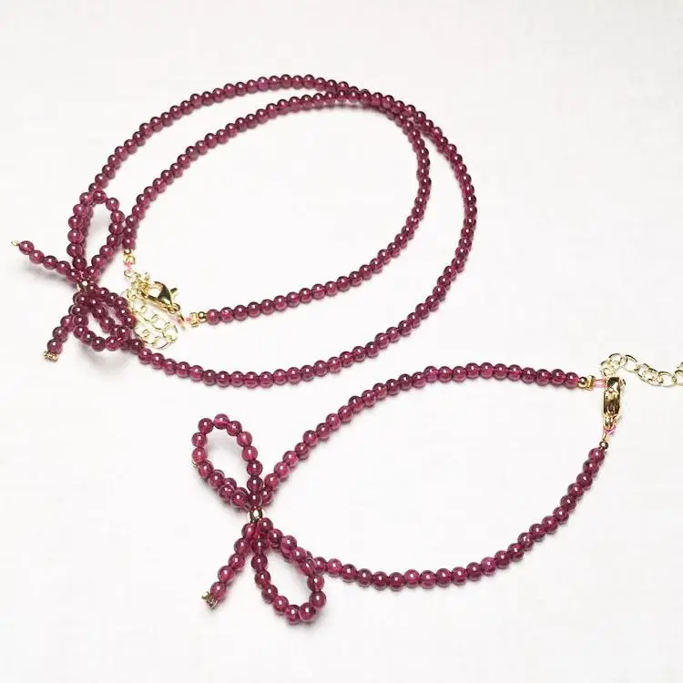 Natural burgundy garnet beads bracelet butterfly bowknot stone crystal bracelet link chain neck jewelry elegant 1pc dropshipping