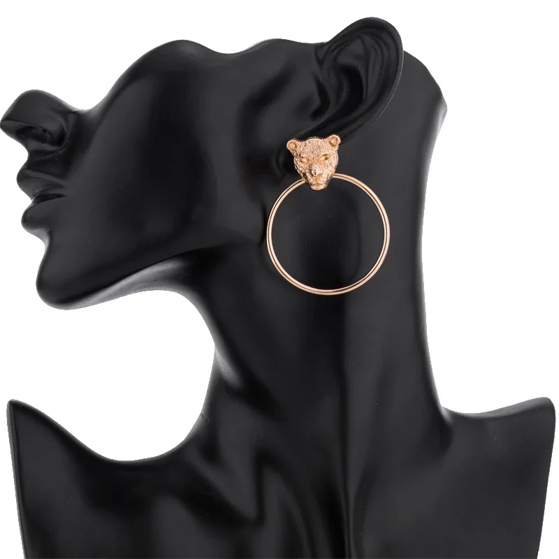 Женские металлические серьги с головой леопарда в европейском и американском