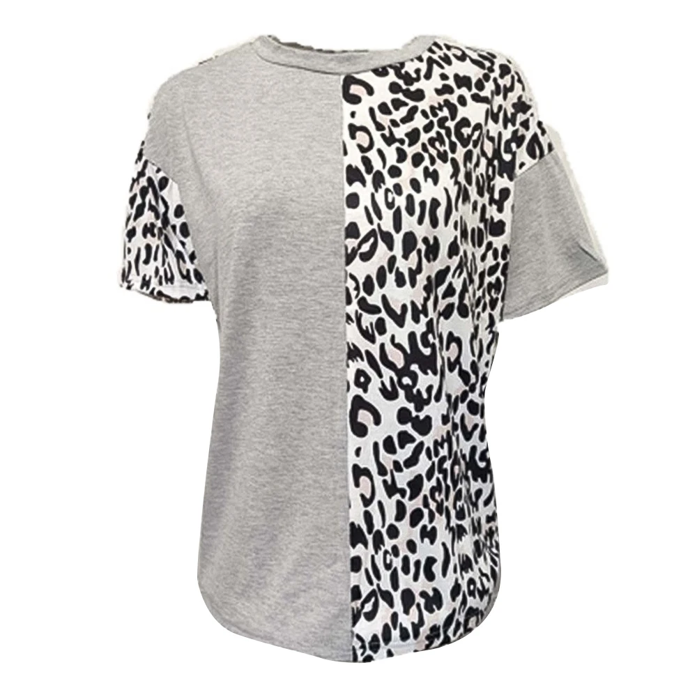 

ZOGAA Fashion Women Summer Tops Leopard Printed Personality Stitching O-Neck Short Sleeve T-shirt Loose Casual Tops Women