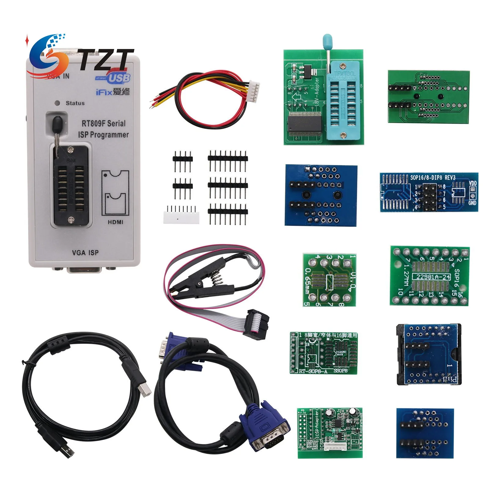 Программатор BIOS TZT RT809F USB 11 адаптеров зажим SOP8 1 8 в разъем TSSOP8 ICSP 24 25 93|Голосовые