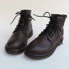 Женские ботинки, зимние ботинки с круглым носком, женские кожаные ботильоны на шнуровке, меховые ботинки Martin, женская обувь