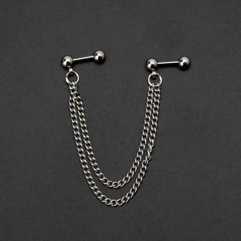 

Hot 1Pc Punk Ball Stud Cartilage Ear Wrap Double Chain Piercing Earring Unisex