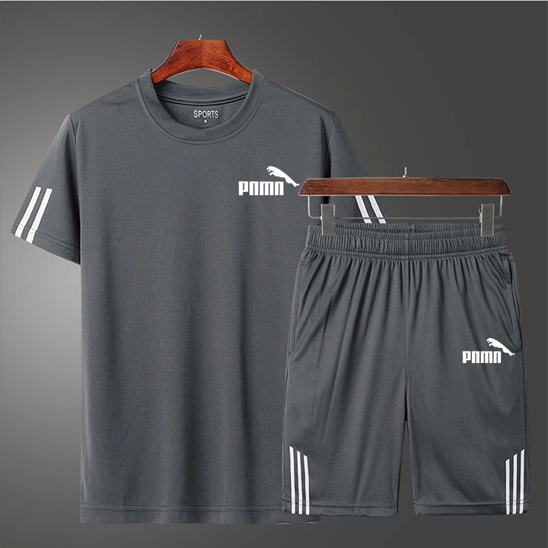 

New men's T-shirt beach pants, breathable and comfortable, summer sports short-sleeved T-shirt + shorts two-piece suit M-5XL