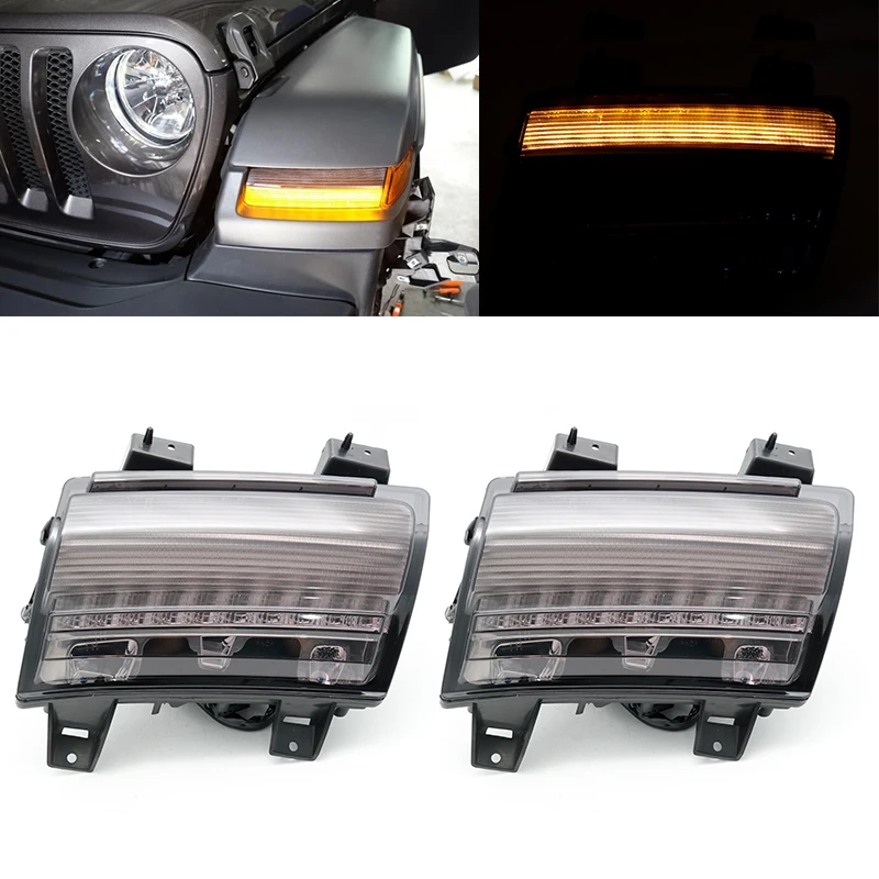 For Jeep Wrangler JL 2018 2019 Front Fender Flares Smoked LED Side Maker Lights I Daytime Running Light Amber Turn Signal Lamp | Автомобили