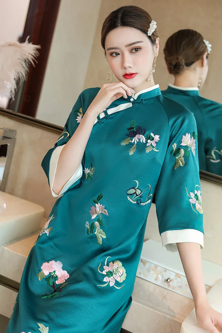 2021 платье qipao современное азиатское в стиле Ципао с вышивкой | Тематическая