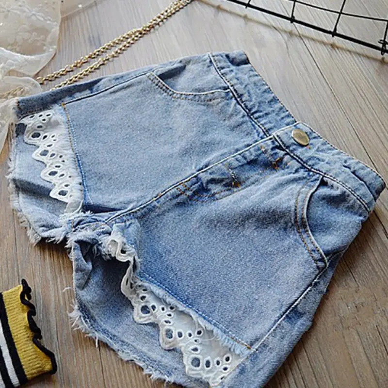 

2 Pieces Enfants Filles Bretelles En Dentelle Brodee Haut Mignon Short En Jean Costume