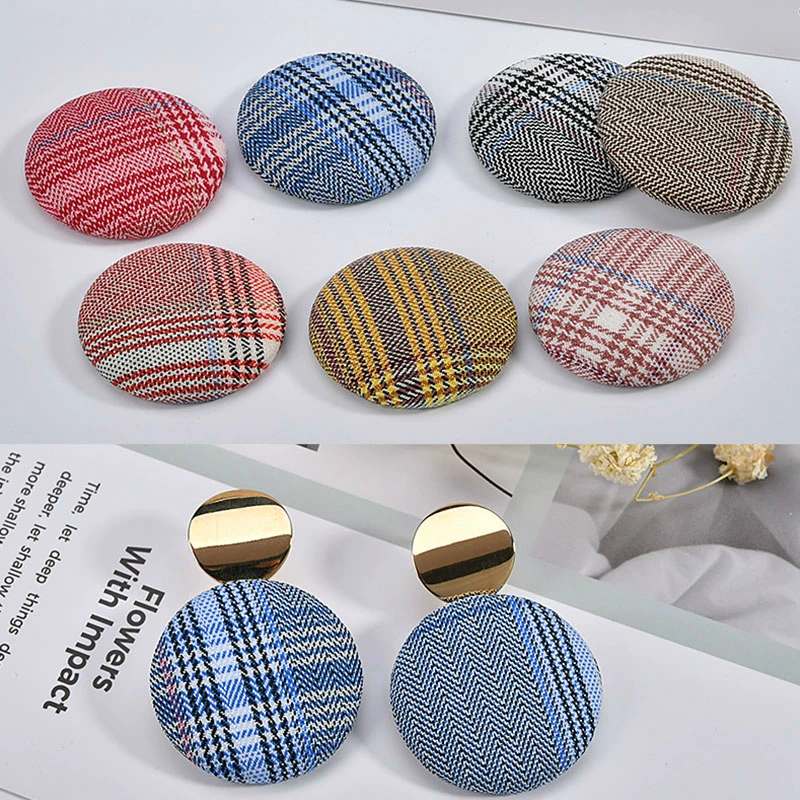 Ретро Современная клетчатая ткань круглые серьги на пуговицах сделай сам