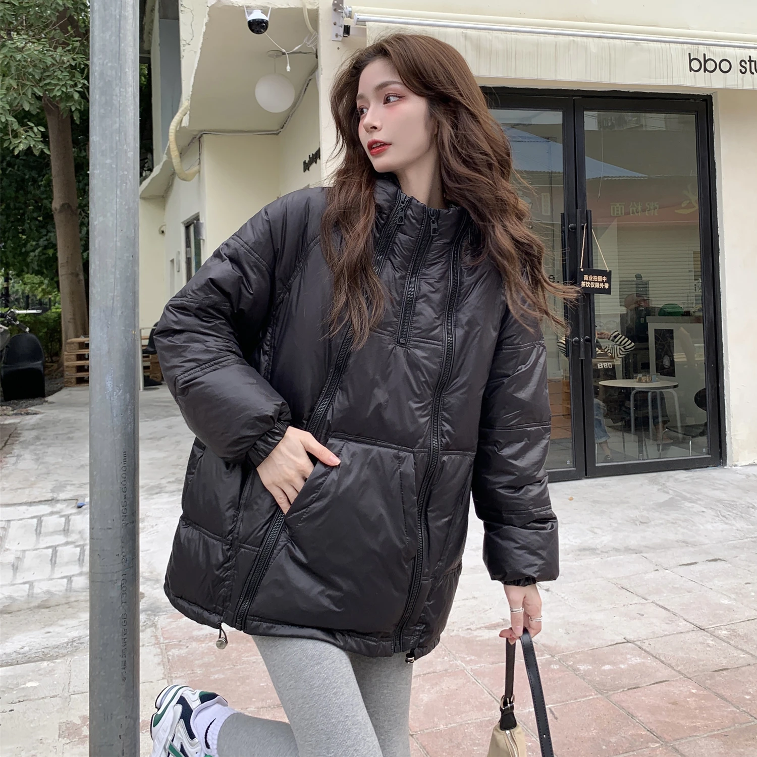 

Loose Zip Design Sense Hooded Cotton Jacket Women's Korean-Style Thick Warm Cotton Coat