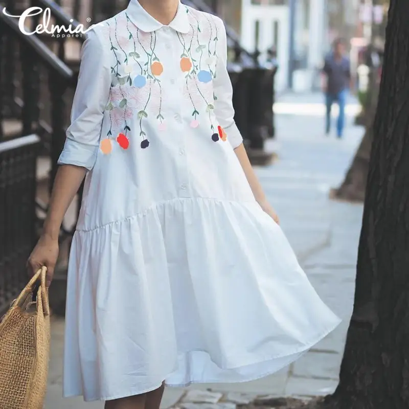 Женское платье рубашка с длинным рукавом винтажный Повседневный Сарафан