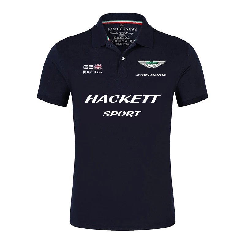 Летняя Хлопковая мужская футболка поло ASTON MARTIN Повседневная дышащая с коротким