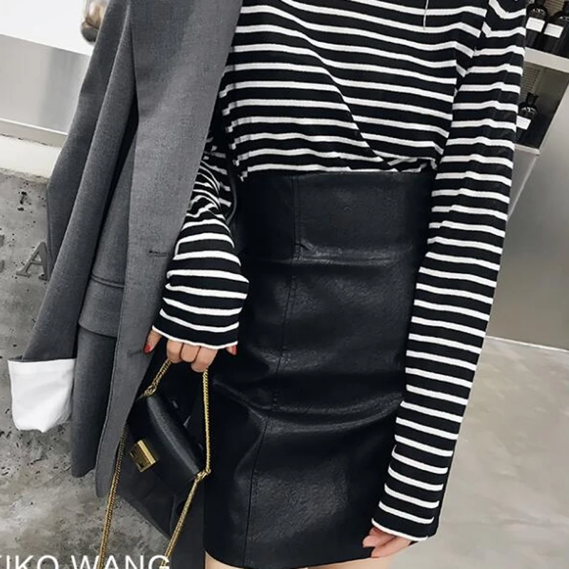 Юбки из искусственной кожи с высокой талией Женские однотонные мини-юбка