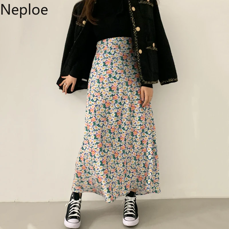Женская юбка с цветочным принтом Neploe Корейская высокой талией и в виде трапеции